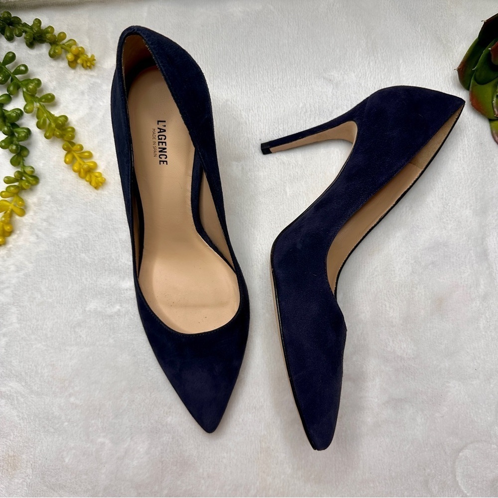 L'Agence Eloise Suede Leather Pumps Heels in Navy Blue Women's EU 39.5/ US 9.5 - Picture 13 of 13